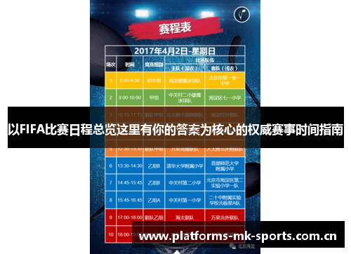 以FIFA比赛日程总览这里有你的答案为核心的权威赛事时间指南